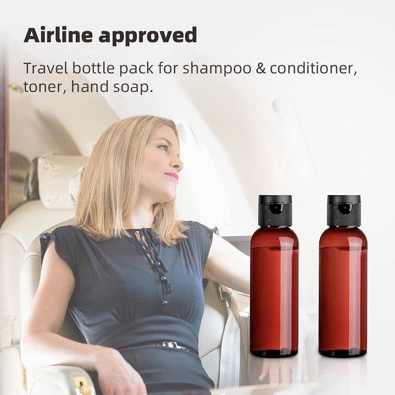 TANCANO Travel Container for Toiletries Amber Empty Plastic Bottles 3.4oz/100ml Refillable Travel Shampoo and Conditioner Bottles with Caps - Image 4
